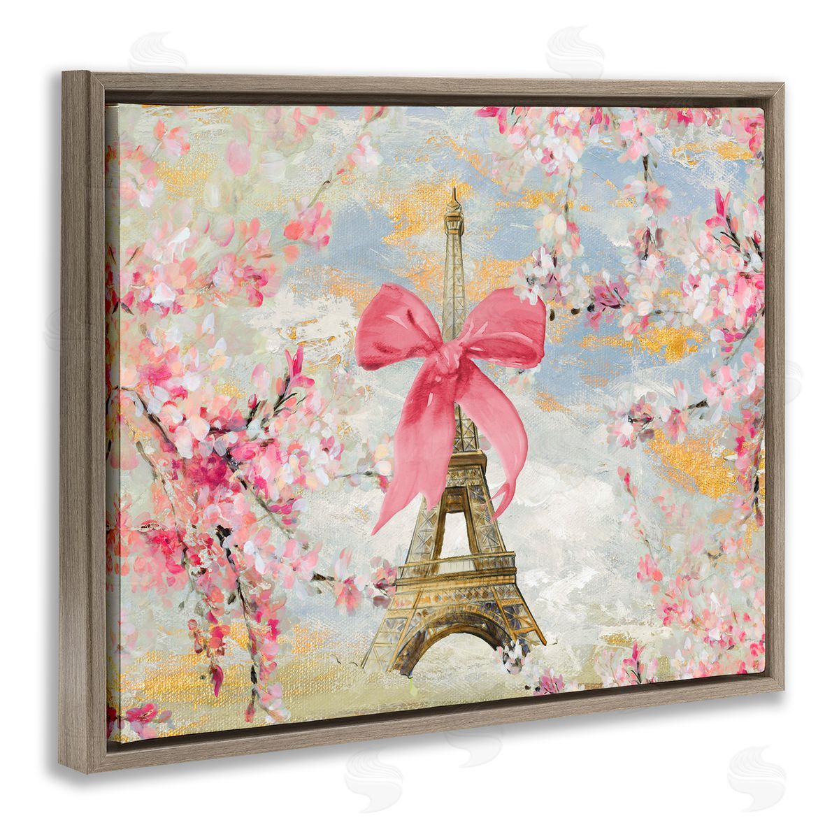 Lanie Loreth Eiffel Tower on Cherry Blossoms Brown Floating Frame Canvas Wall Art Print