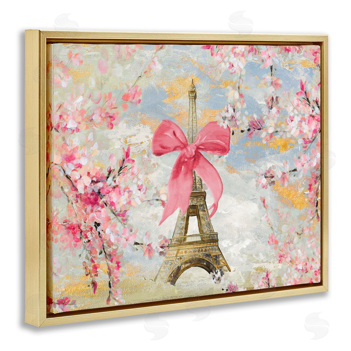 Lanie Loreth Eiffel Tower on Cherry Blossoms Gold Floating Frame Canvas Wall Art Print