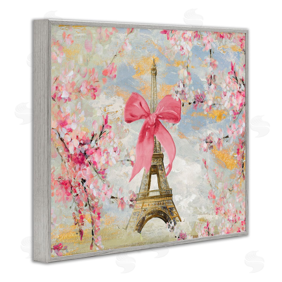 Lanie Loreth Eiffel Tower on Cherry Blossoms Gray Framed Giclee Wall Art Print