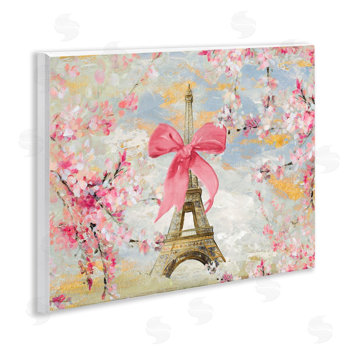 Lanie Loreth Eiffel Tower on Cherry Blossoms Wooden Wall Plaque Art Print