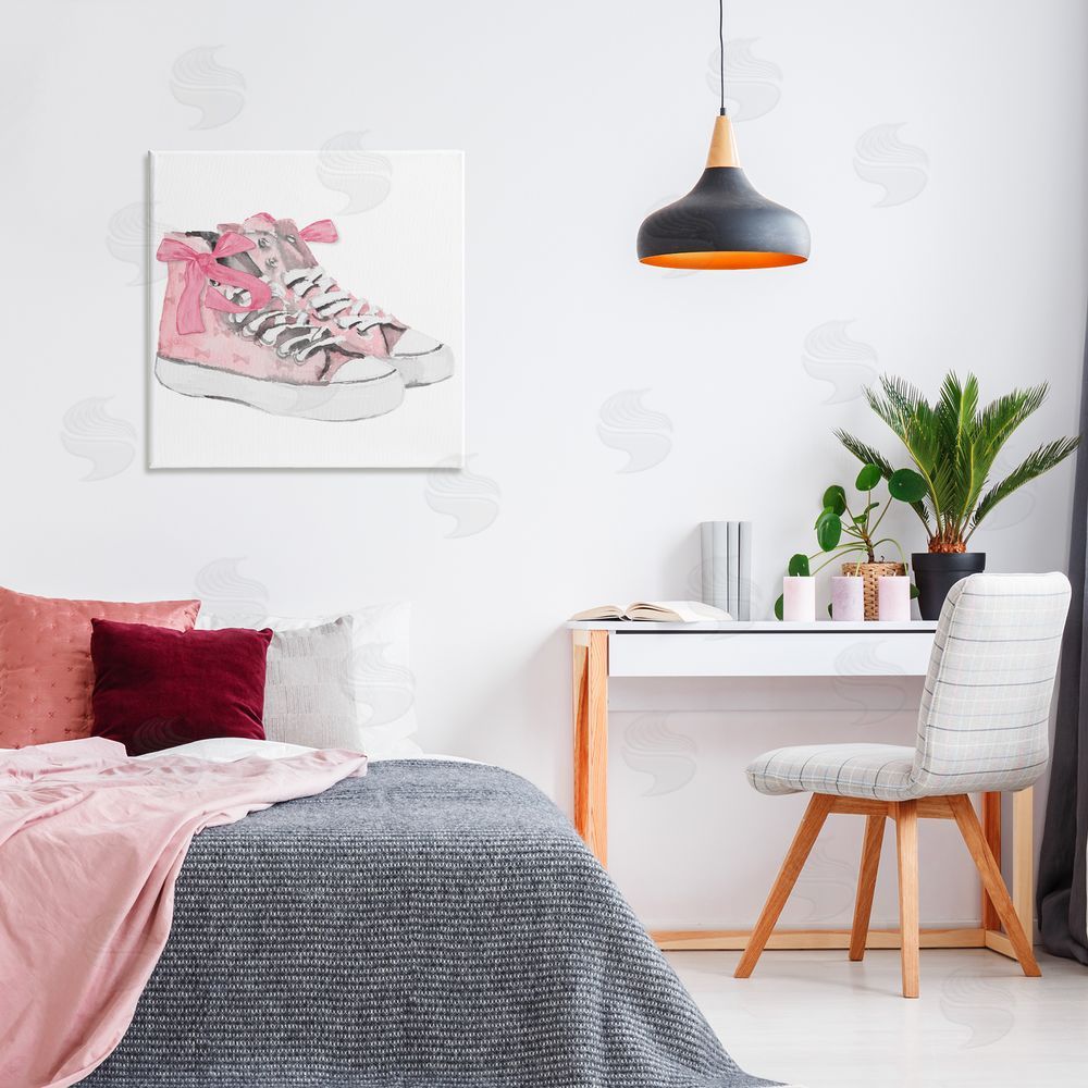 Lanie Loreth Simple Pink Bow Sneakers Canvas Wall Art Print in Room