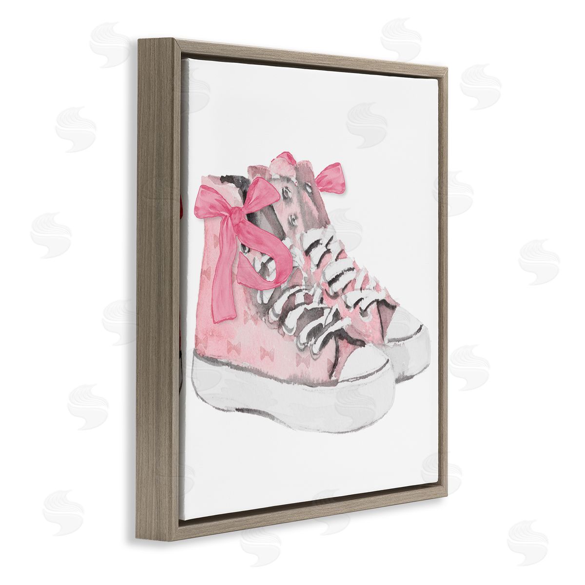 Lanie Loreth Simple Pink Bow Sneakers Brown Floating Frame Canvas Wall Art Print