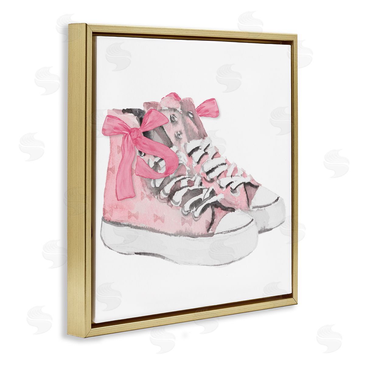 Lanie Loreth Simple Pink Bow Sneakers Gold Floating Frame Canvas Wall Art Print
