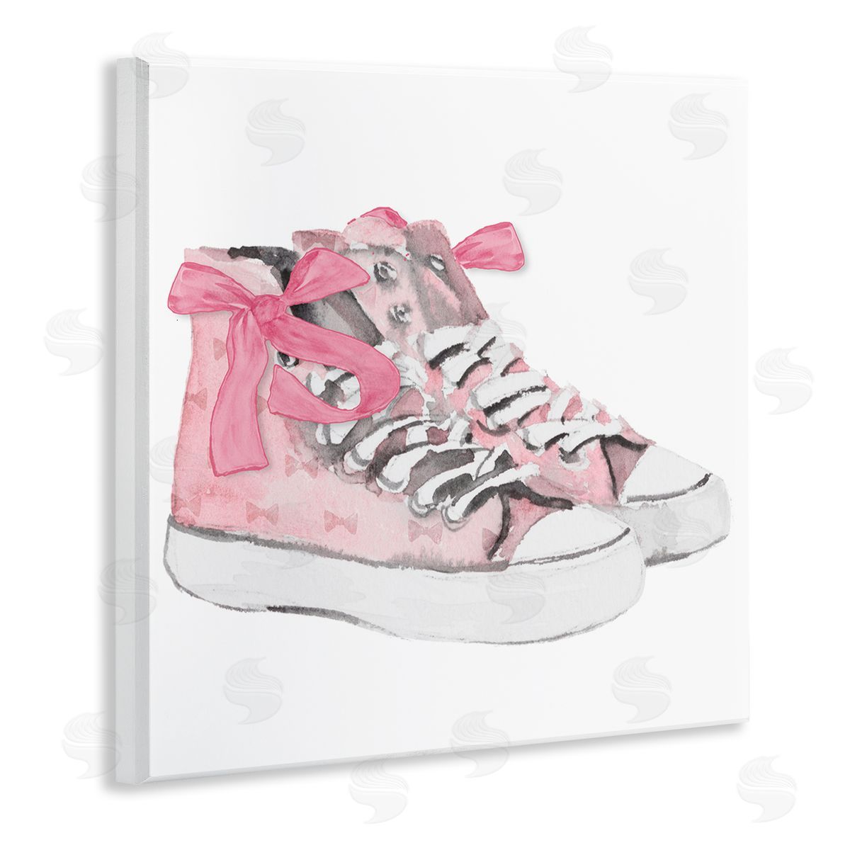 Lanie Loreth Simple Pink Bow Sneakers Wooden Wall Plaque Art Print
