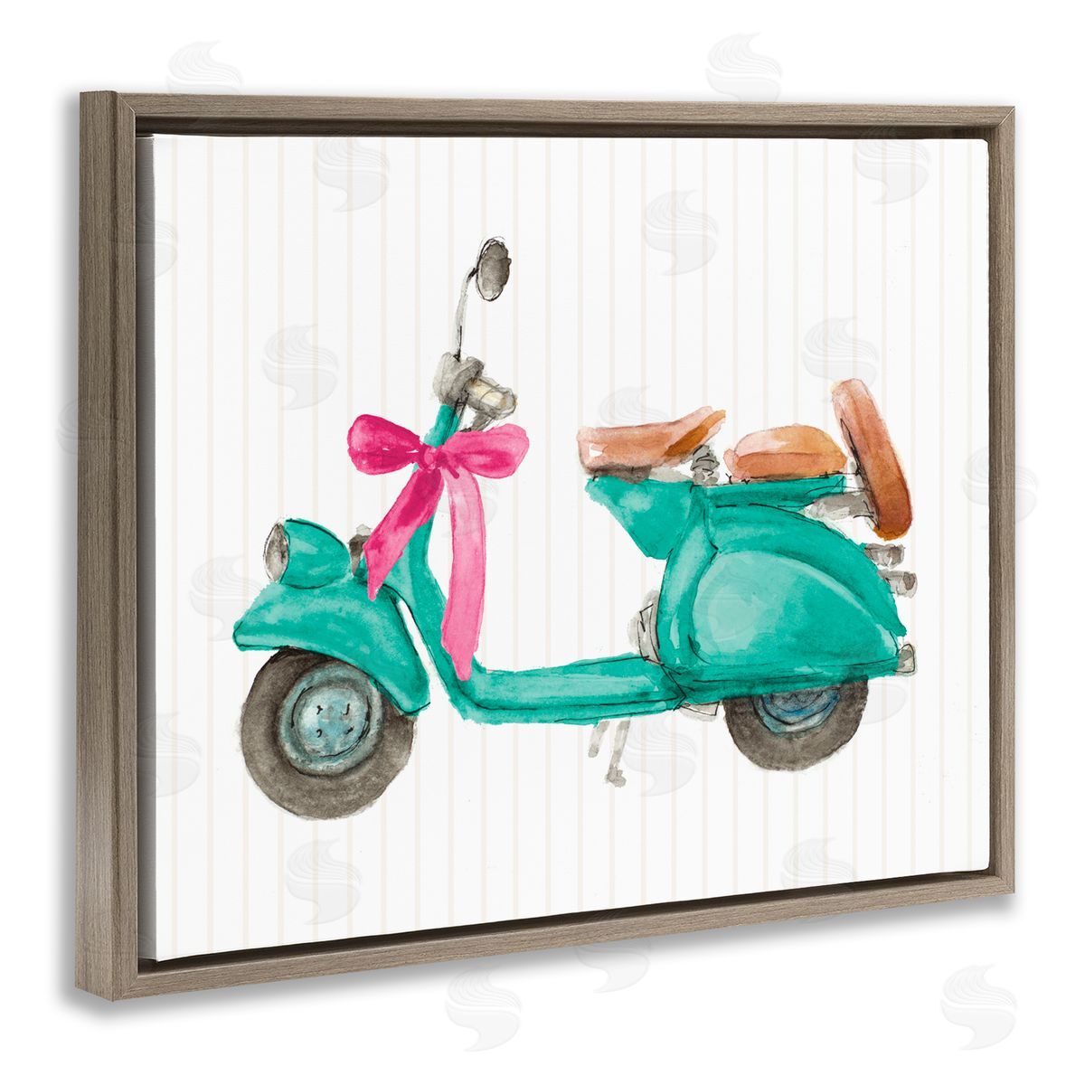 Lanie Loreth Turquoise Scooter & Bow Brown Floating Frame Canvas Wall Art Print