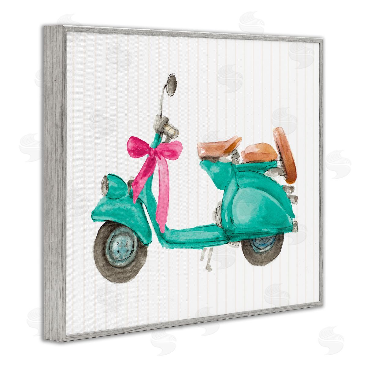 Lanie Loreth Turquoise Scooter & Bow Gray Framed Giclee Wall Art Print