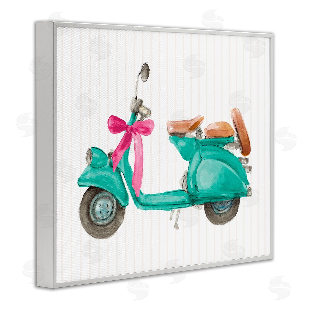 Lanie Loreth Turquoise Scooter & Bow White Framed Giclee Wall Art Print