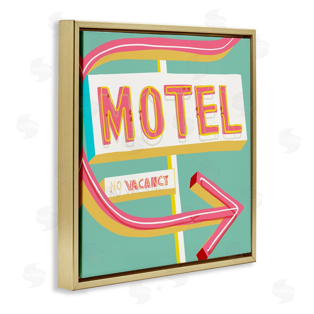 Jen Bucheli Retro Motel Vacancy Gold Floating Frame Canvas Wall Art Print