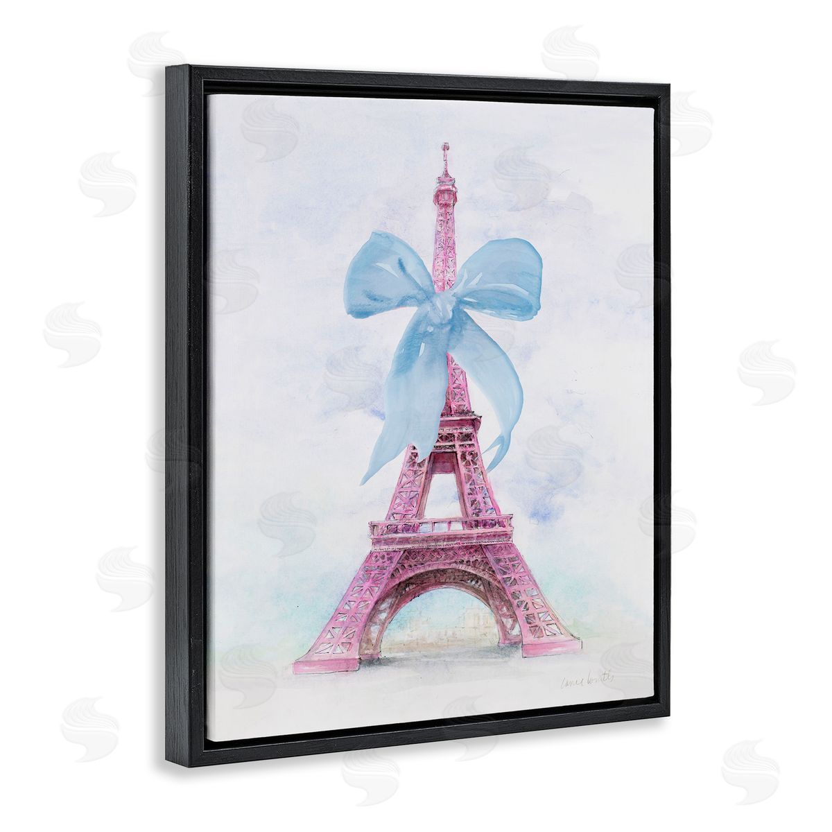 Pretty Bow Eiffel Tower Black Floating Frame Canvas Wall Art, Home Decor by Lanie Loreth