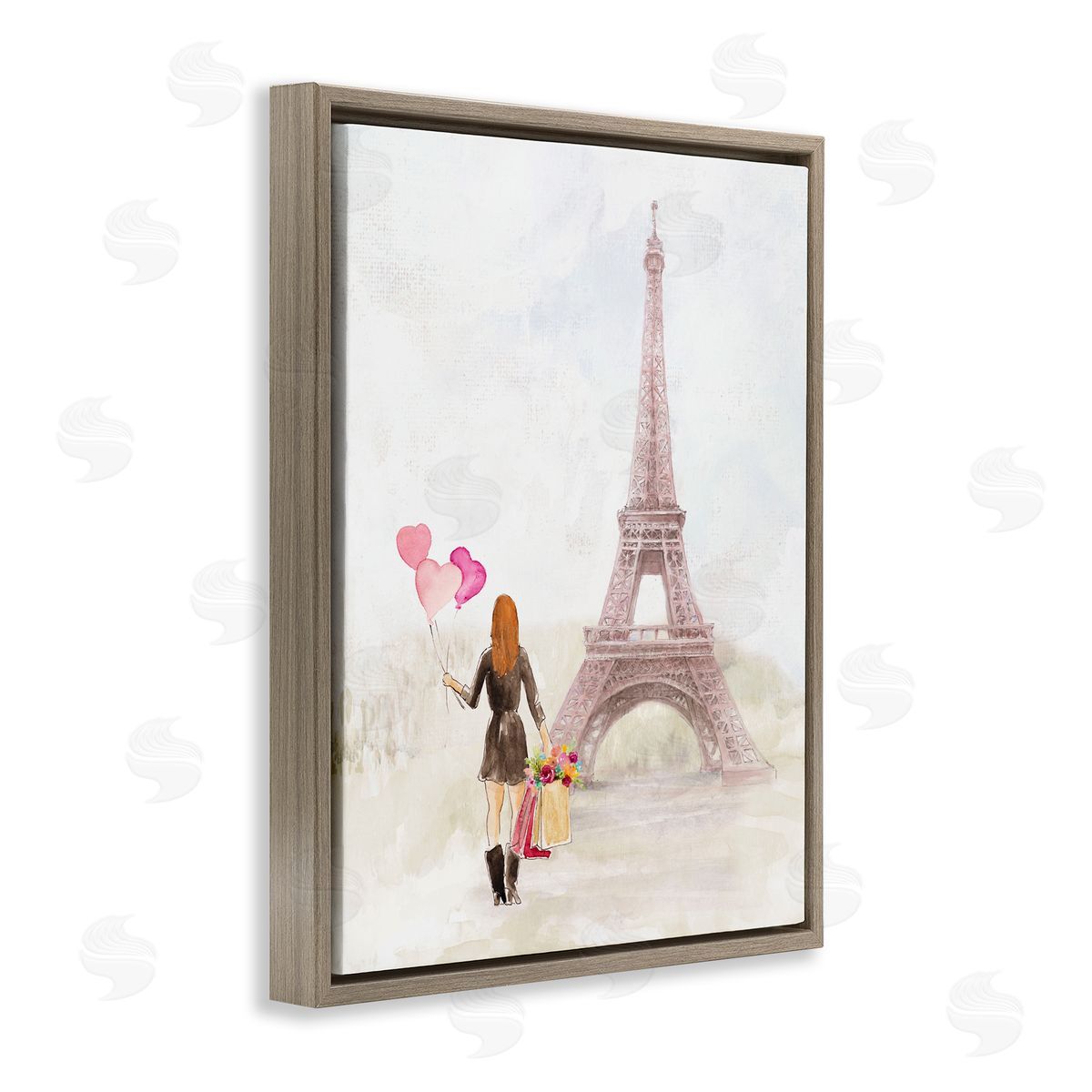 Lanie Loreth Eiffel Tower & Heart Balloons Brown Floating Frame Canvas Wall Art Print