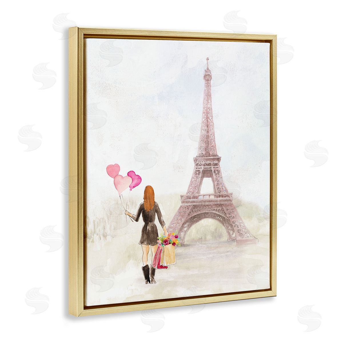 Lanie Loreth Eiffel Tower & Heart Balloons Gold Floating Frame Canvas Wall Art Print