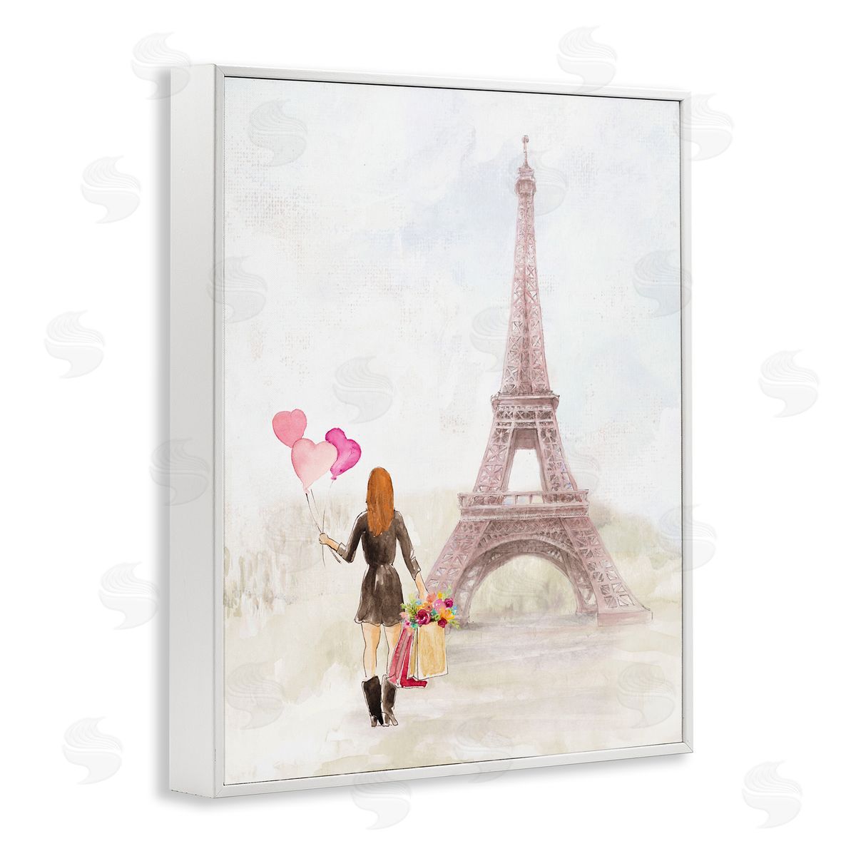 Lanie Loreth Eiffel Tower & Heart Balloons White Framed Giclee Wall Art Print