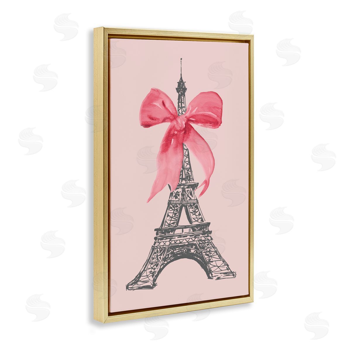 Lanie Loreth Pink Bow on Eiffel Tower Gold Floating Frame Canvas Wall Art Print