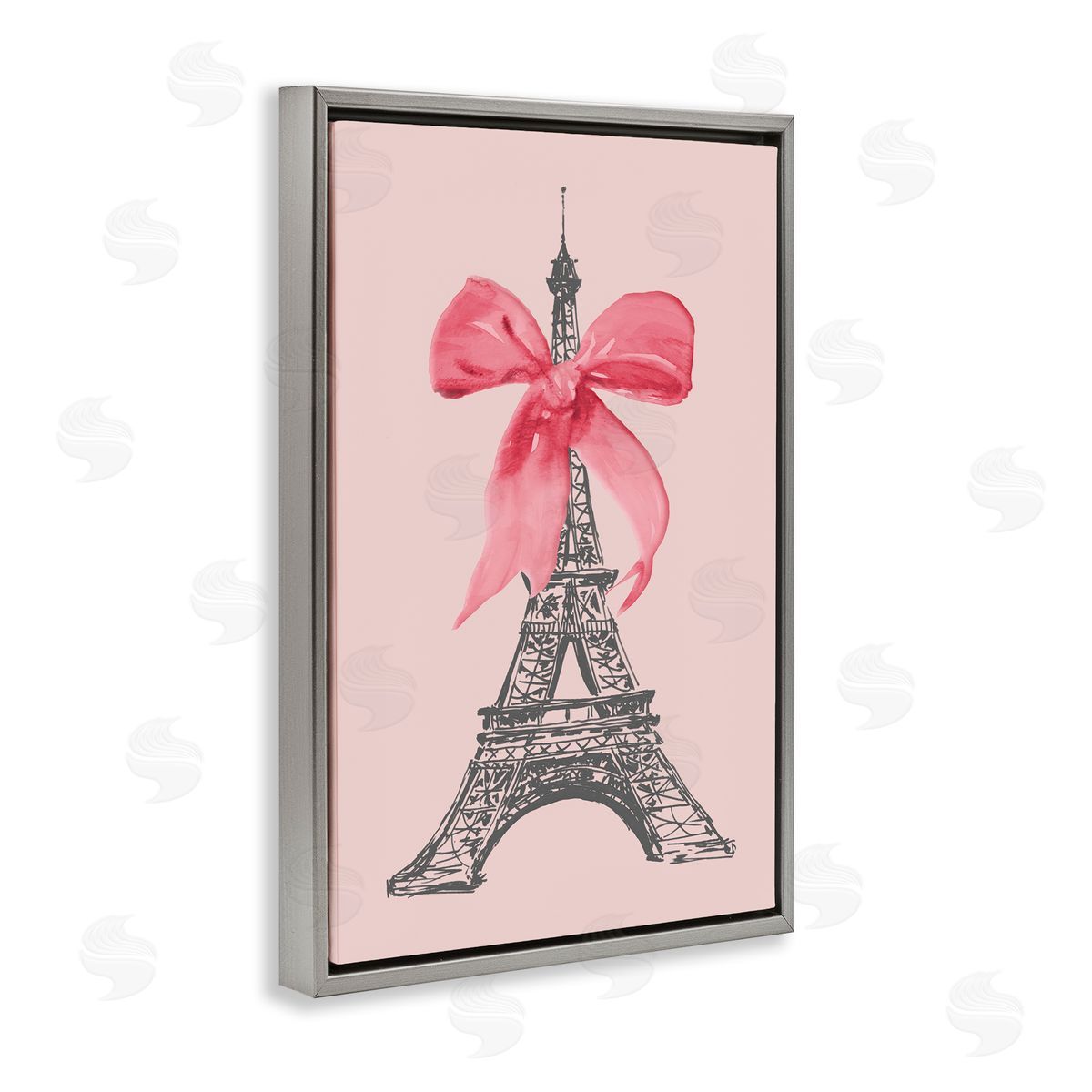 Lanie Loreth Pink Bow on Eiffel Tower Gray Floating Frame Canvas Wall Art Print