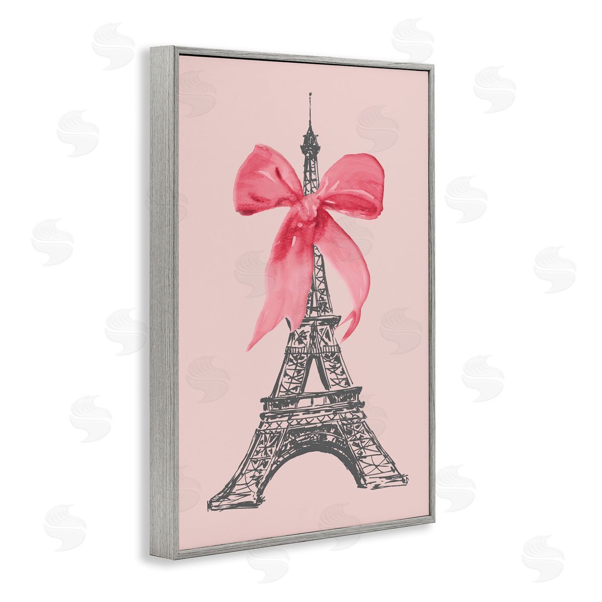 Lanie Loreth Pink Bow on Eiffel Tower Gray Framed Giclee Wall Art Print