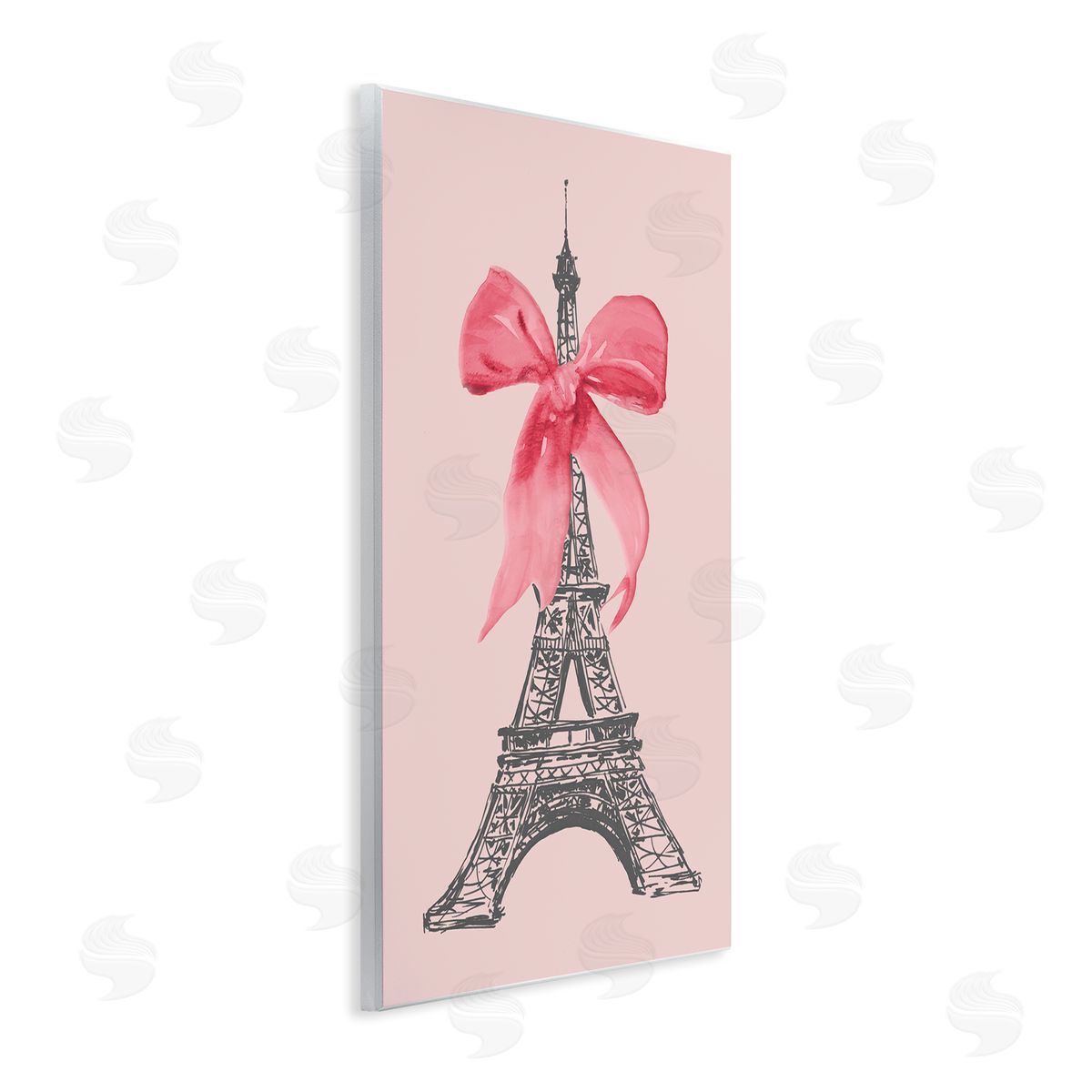 Lanie Loreth Pink Bow on Eiffel Tower Wooden Wall Plaque Art Print