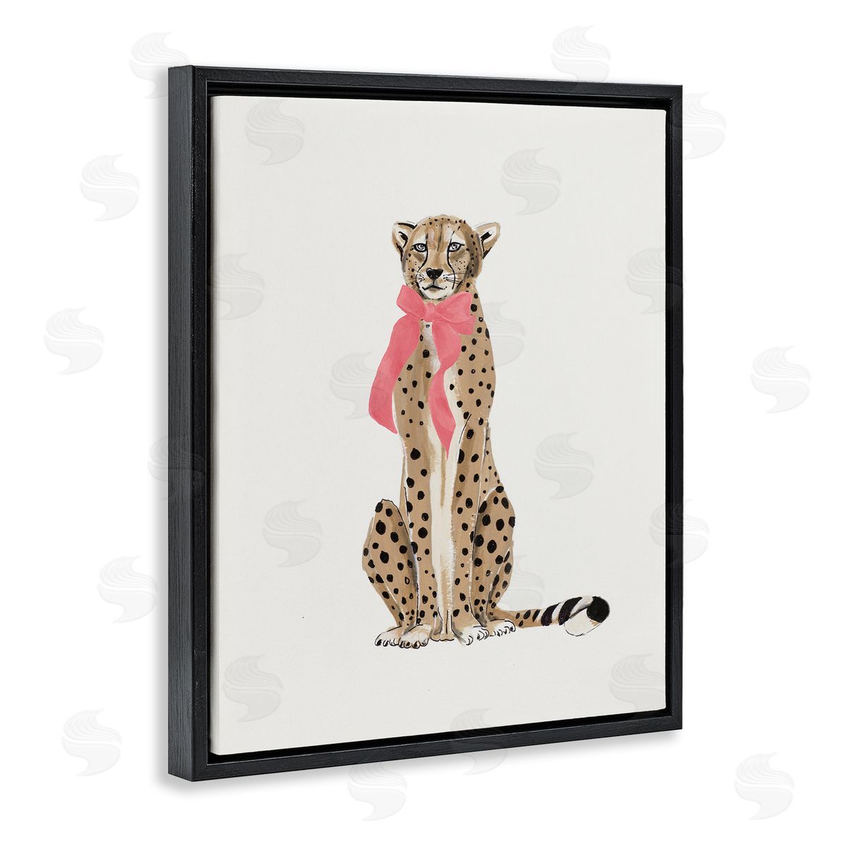 Patricia Pinto Trendy Cheetah with Ribbon Black Floating Frame Canvas Wall Art Print