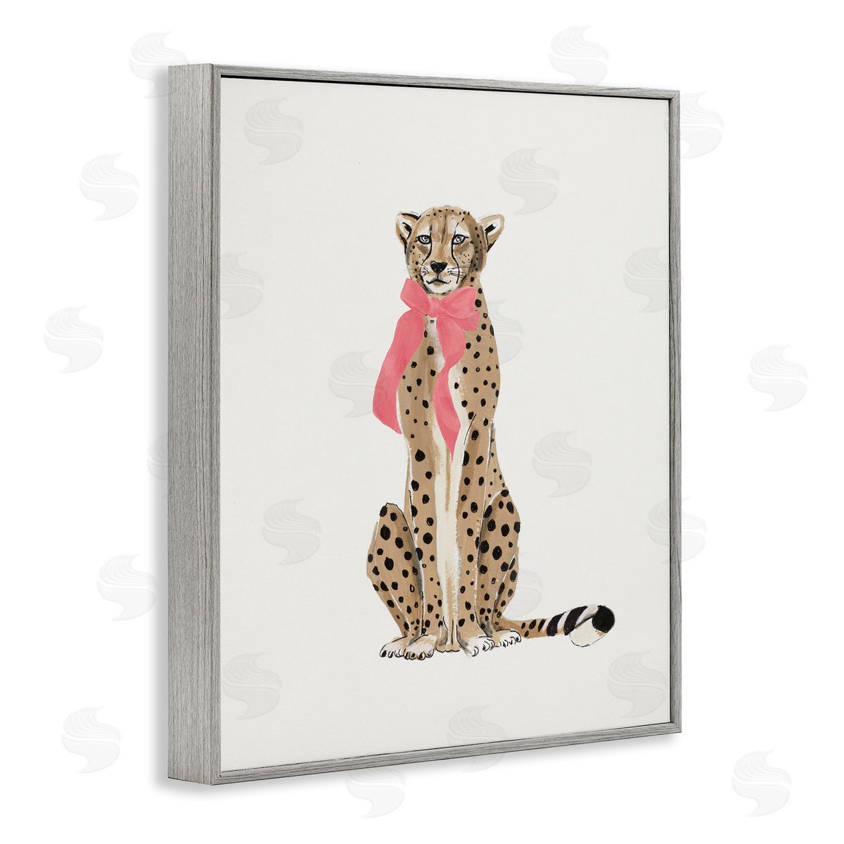 Patricia Pinto Trendy Cheetah with Ribbon Gray Framed Giclee Wall Art Print