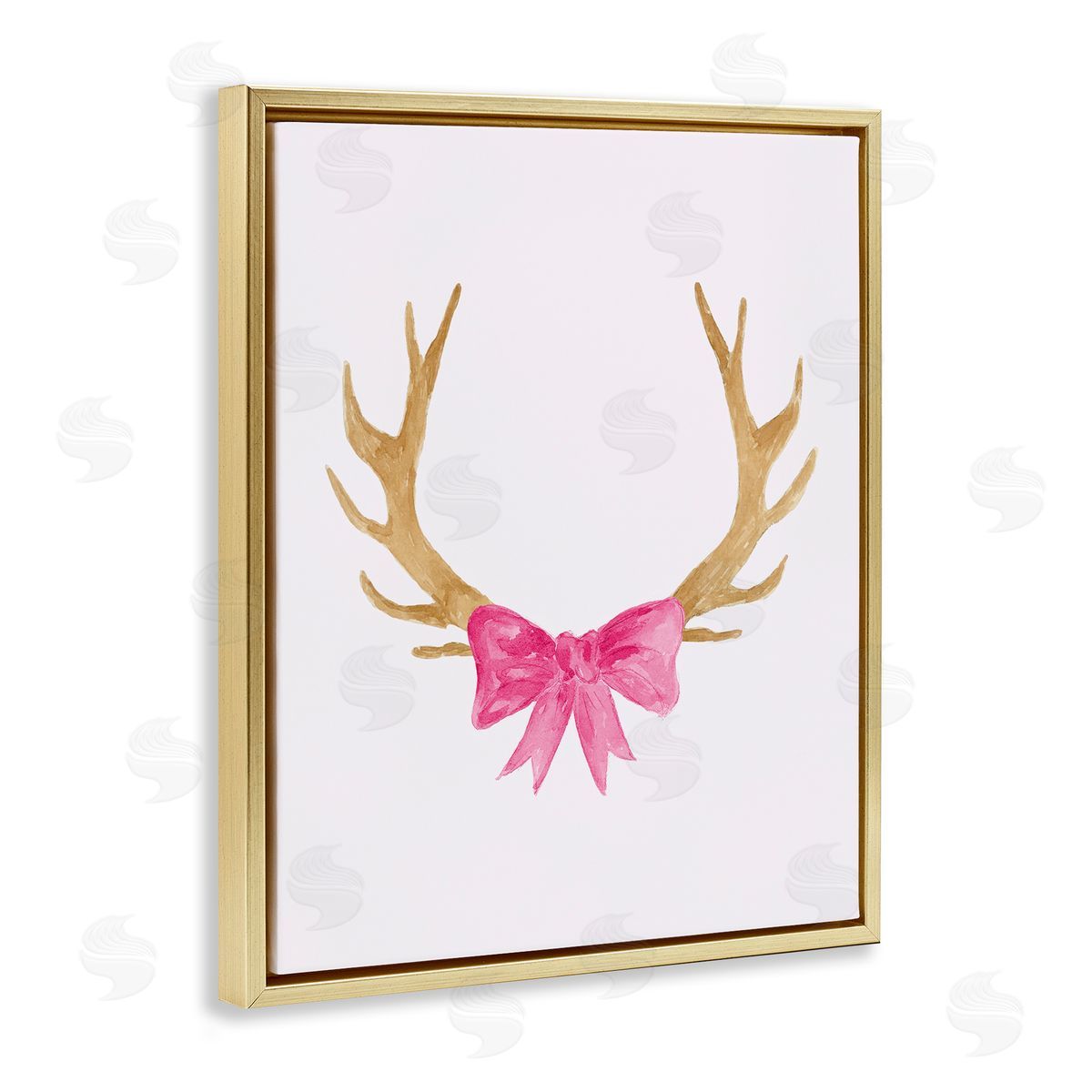 Lucille Price Bow On Deer Antlers Gold Floating Frame Canvas Wall Art Print