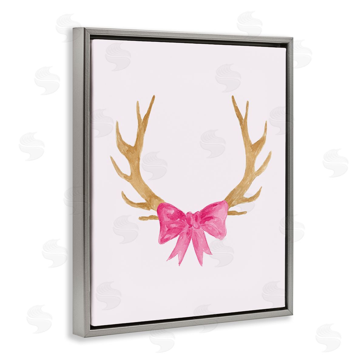 Lucille Price Bow On Deer Antlers Gray Floating Frame Canvas Wall Art Print