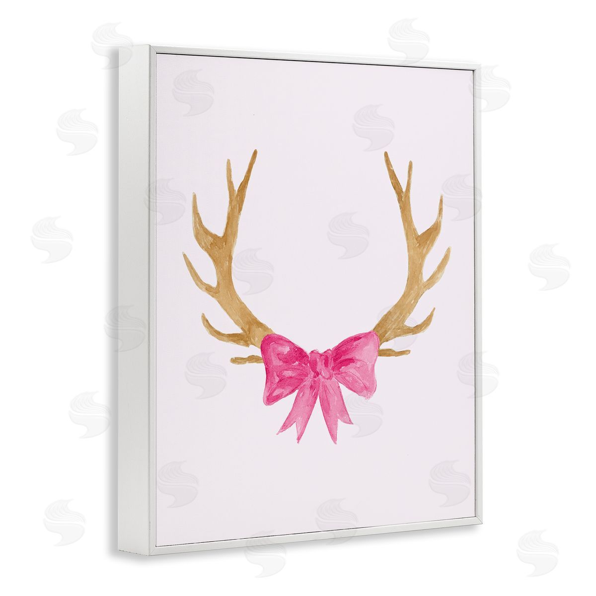 Lucille Price Bow On Deer Antlers White Framed Giclee Wall Art Print