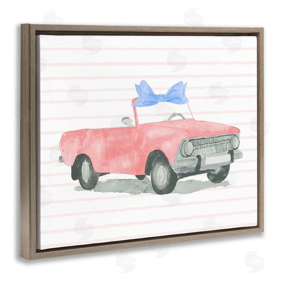 Lucille Price Blue Bow on Antique Car Brown Floating Frame Canvas Wall Art Print