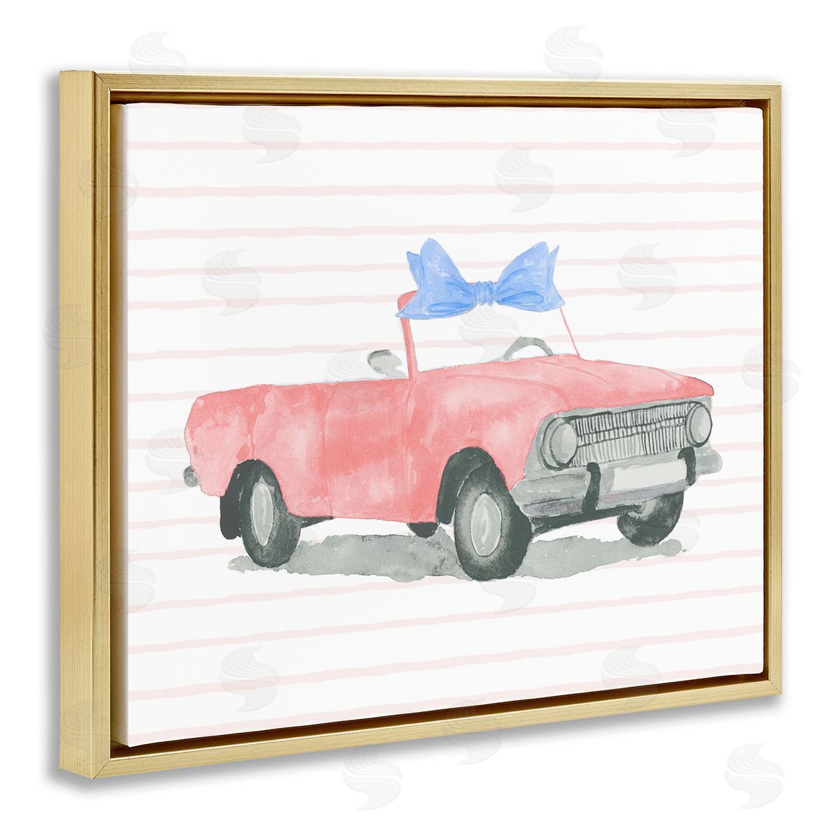 Lucille Price Blue Bow on Antique Car Gold Floating Frame Canvas Wall Art Print