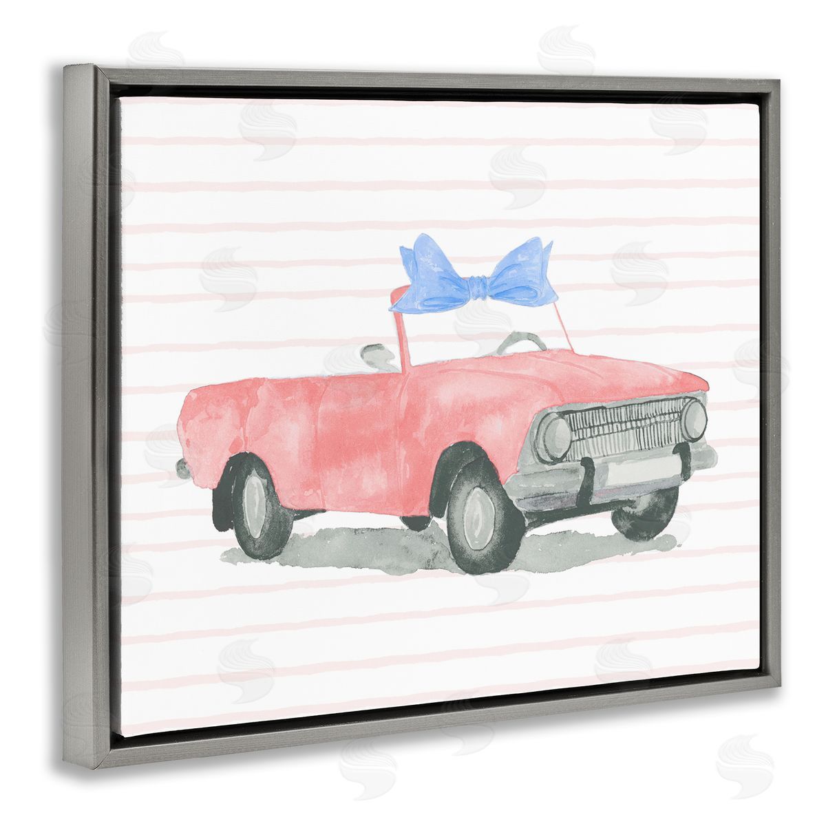 Lucille Price Blue Bow on Antique Car Gray Floating Frame Canvas Wall Art Print