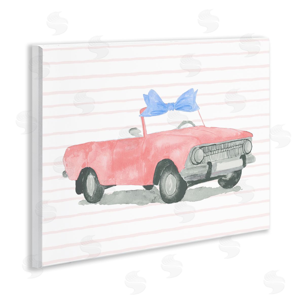 Lucille Price Blue Bow on Antique Car Wooden Wall Plaque Art Print