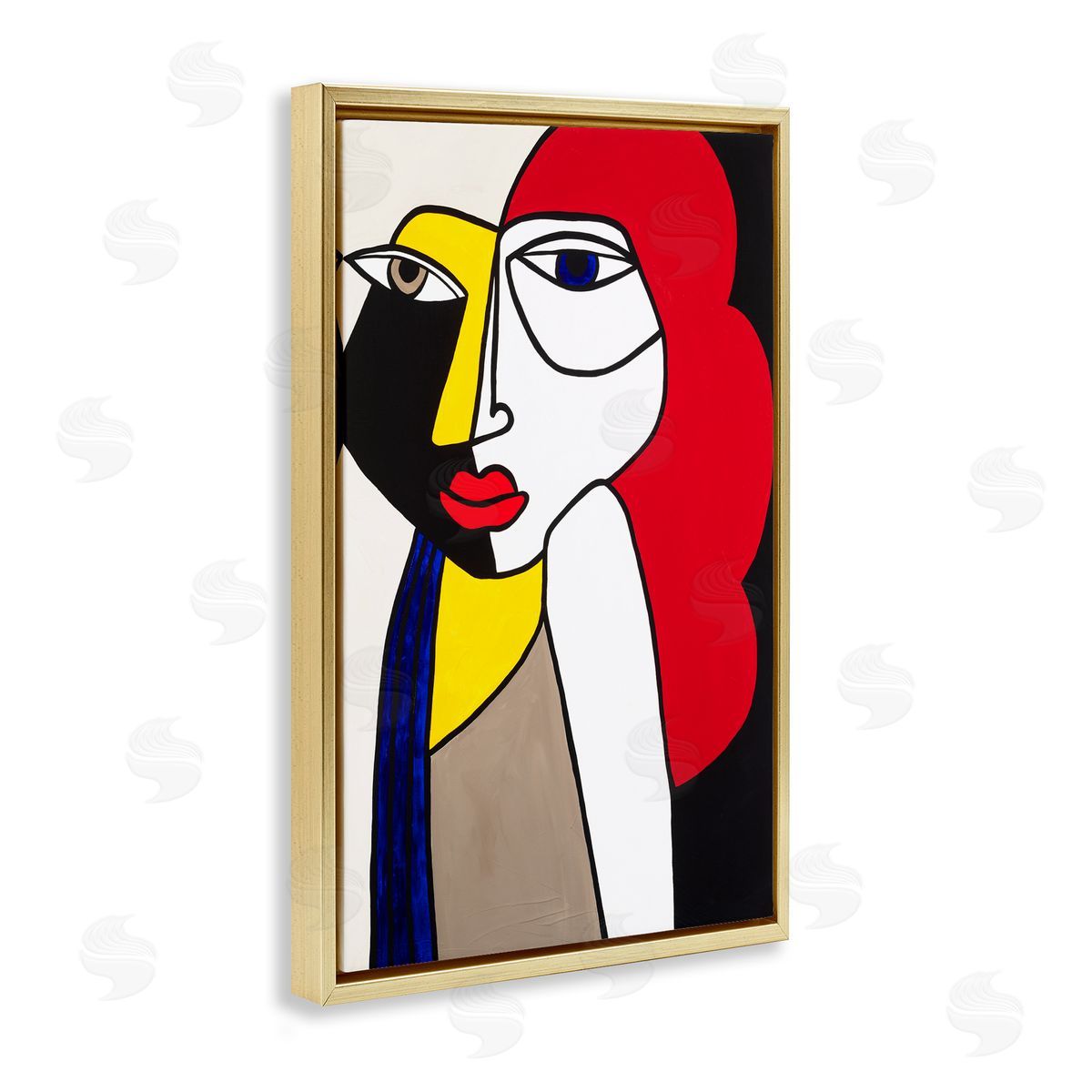 Ruth Fromstein Her Abstract Cubism Face Gold Floating Frame Canvas Wall Art Print