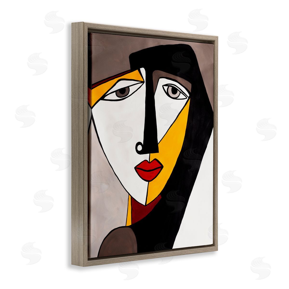 Ruth Fromstein Cubism Female Face Brown Floating Frame Canvas Wall Art Print