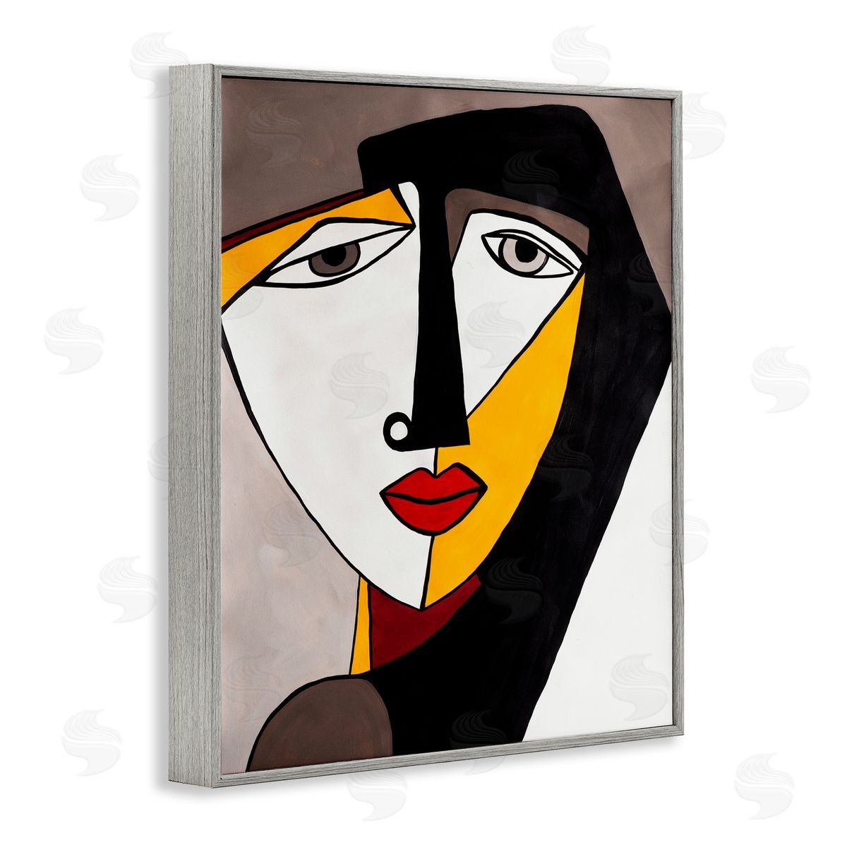 Ruth Fromstein Cubism Female Face Gray Framed Giclee Wall Art Print