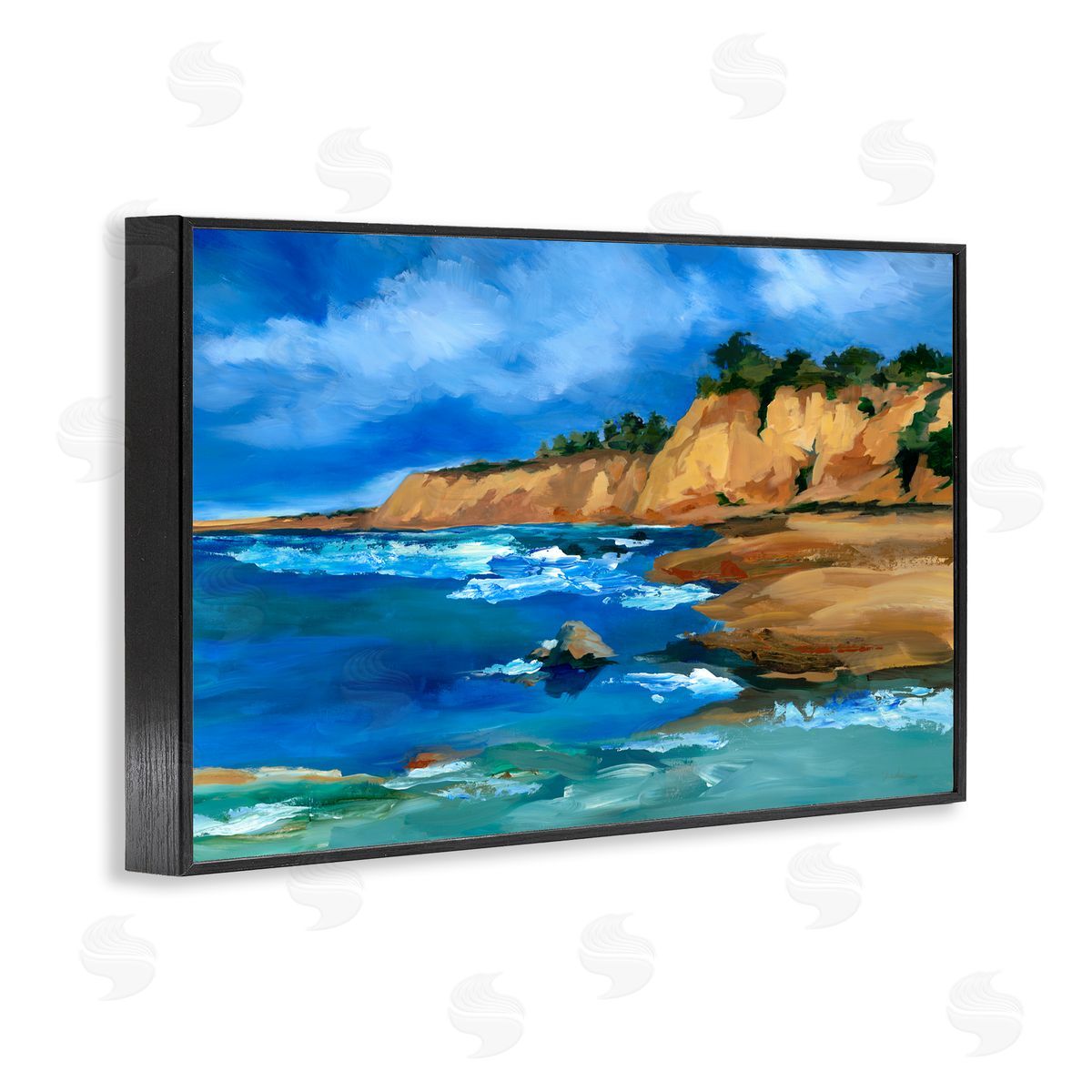 Liz Jardine Beachside Cliffs Landscape Black Framed Giclee Wall Art Print