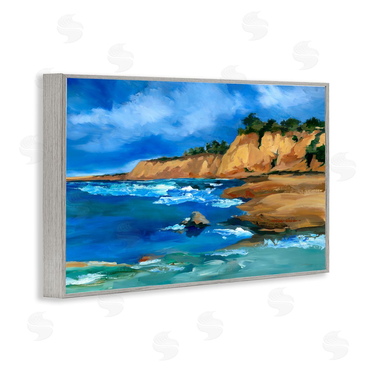 Liz Jardine Beachside Cliffs Landscape Gray Framed Giclee Wall Art Print