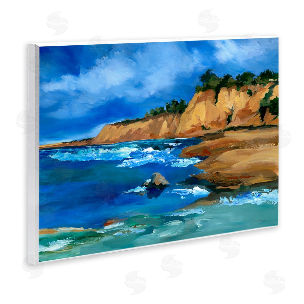 Liz Jardine Beachside Cliffs Landscape Wooden Wall Plaque Art Print