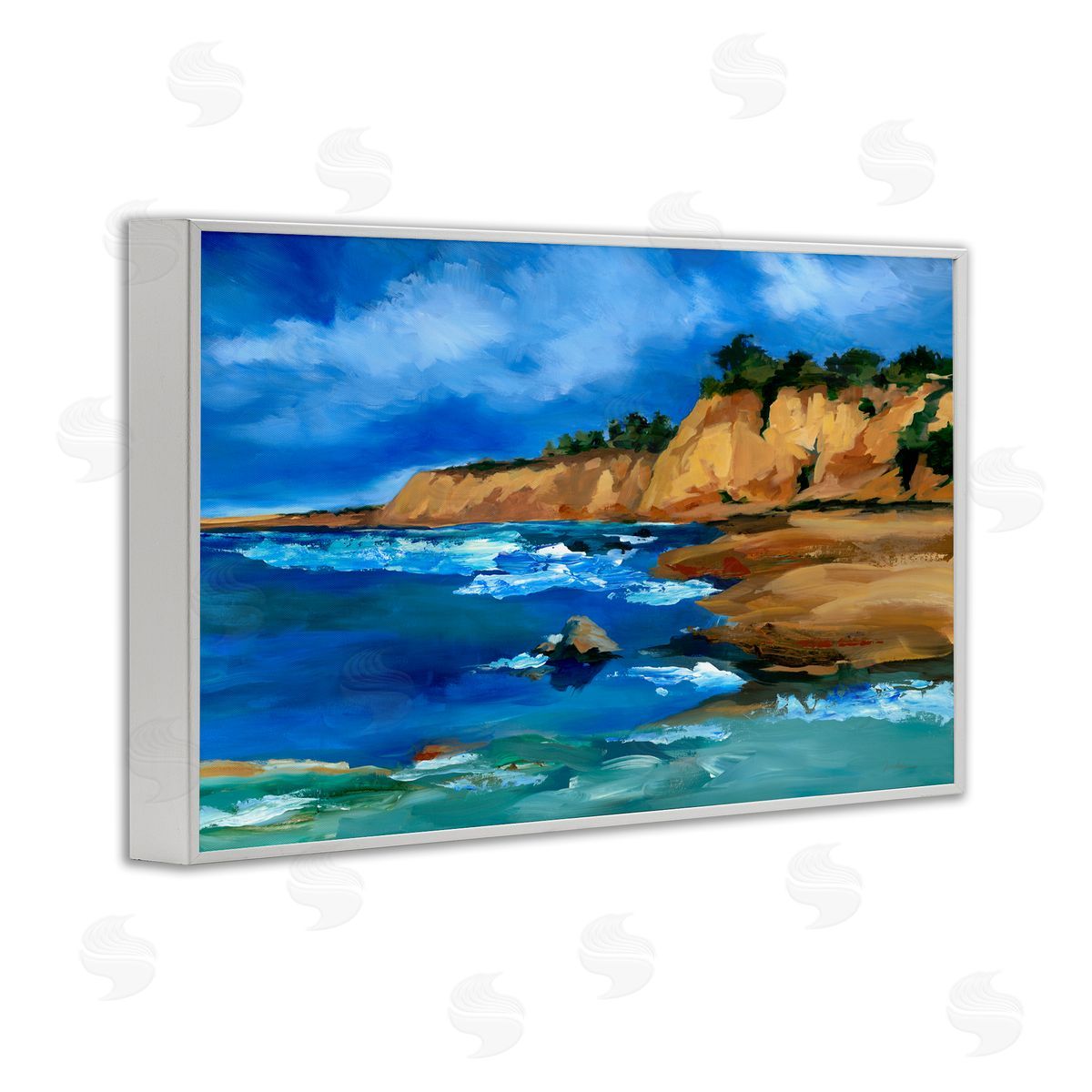 Liz Jardine Beachside Cliffs Landscape White Framed Giclee Wall Art Print