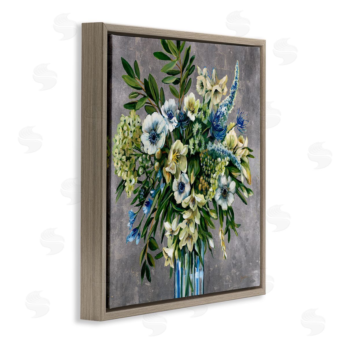 Liz Jardine Traditional Bouquet of Flowers Brown Floating Frame Canvas Wall Art Print