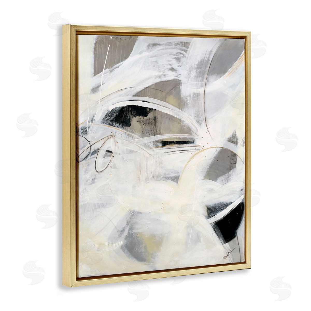 Ruth Fromstein White Abstract Expression Gold Floating Frame Canvas Wall Art Print