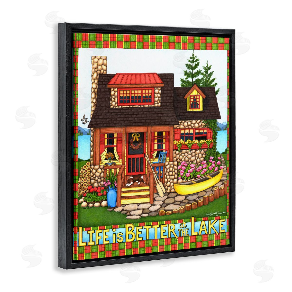 Mardell Schuster Patterned Better At Lake Black Floating Frame Canvas Wall Art Print