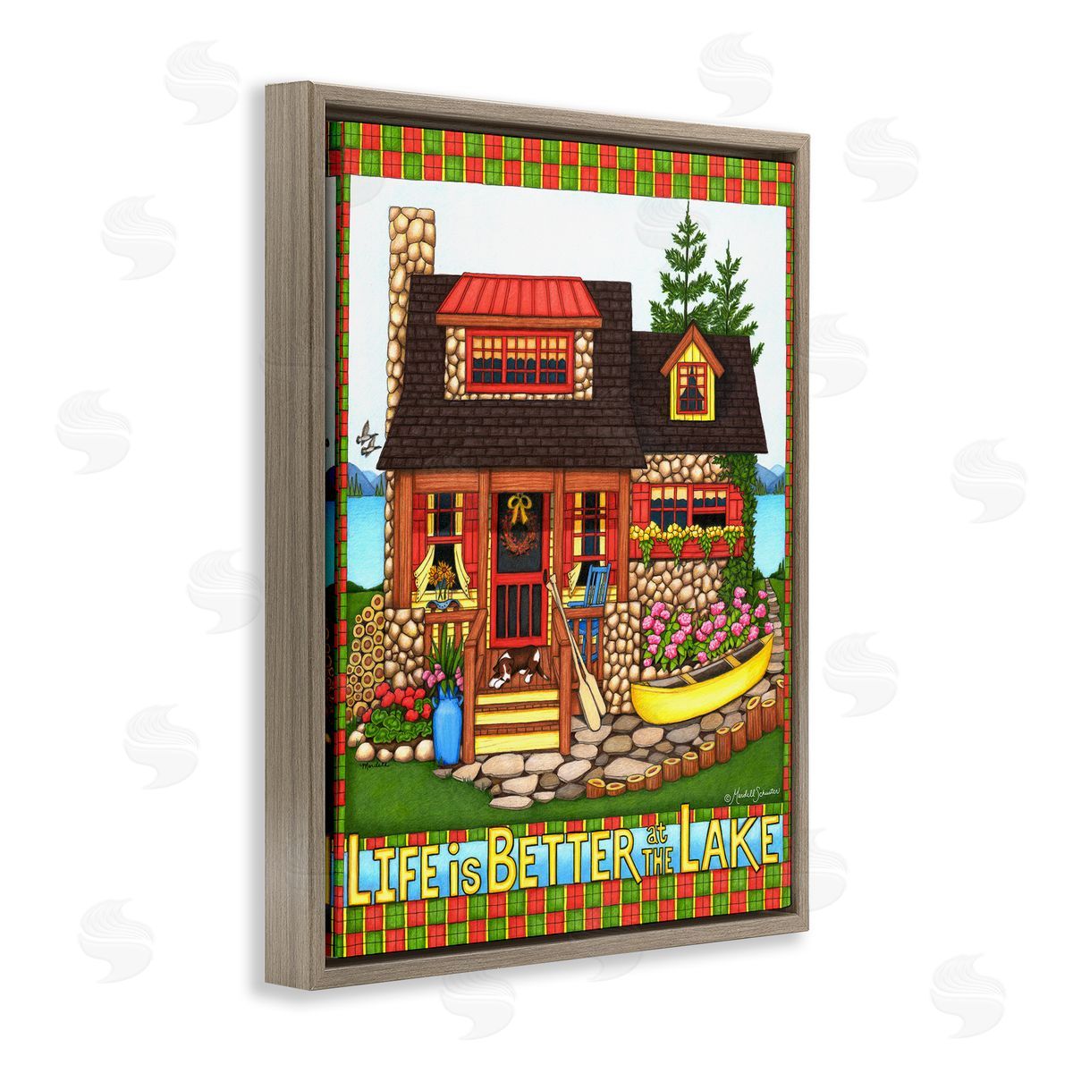 Mardell Schuster Patterned Better At Lake Brown Floating Frame Canvas Wall Art Print