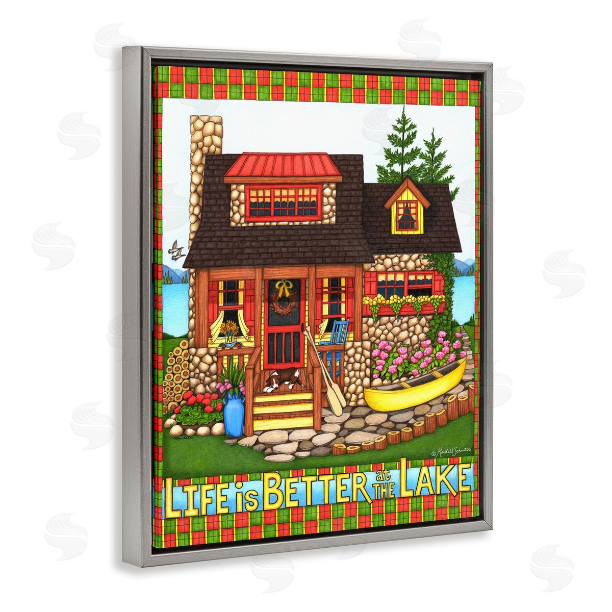 Mardell Schuster Patterned Better At Lake Gray Floating Frame Canvas Wall Art Print