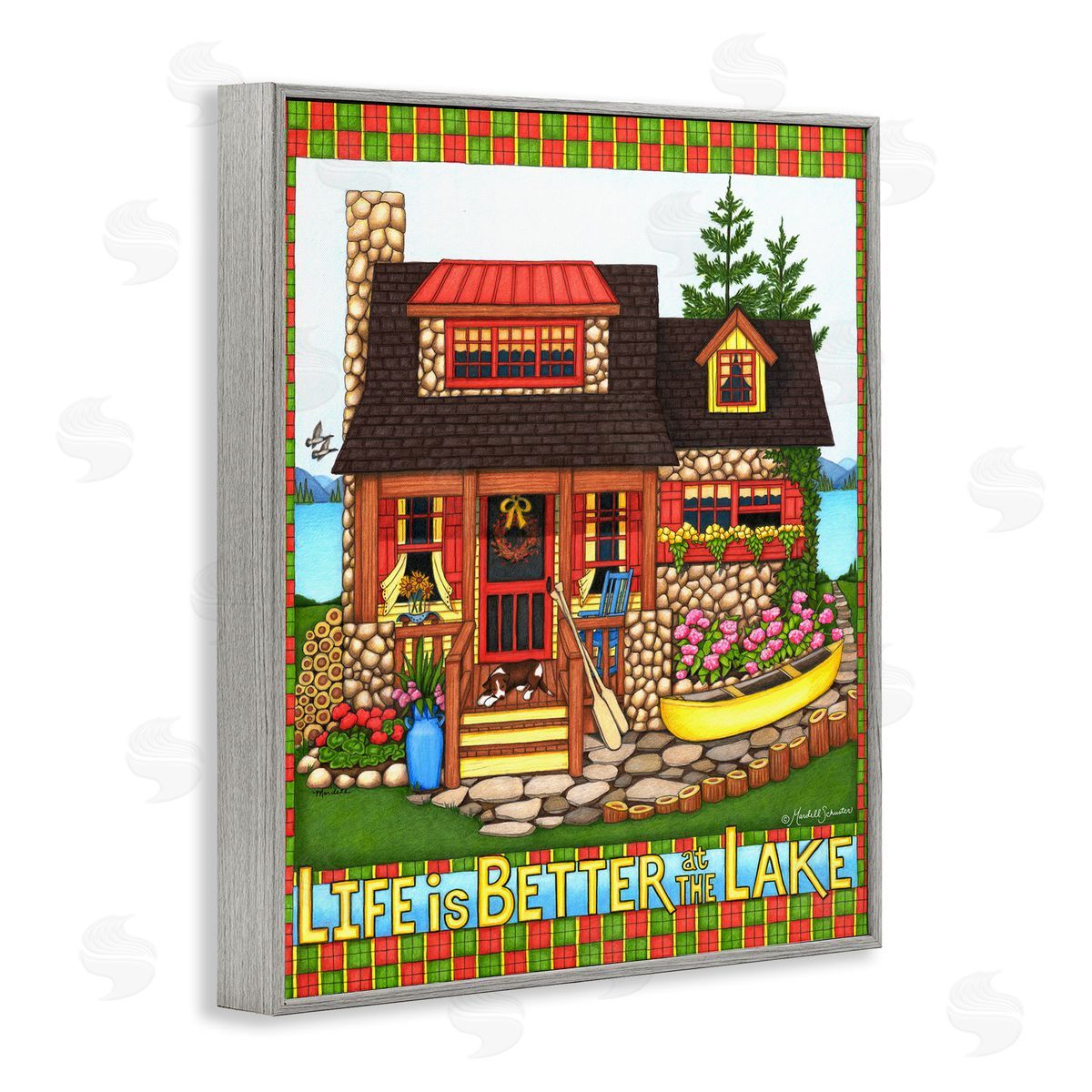 Mardell Schuster Patterned Better At Lake Gray Framed Giclee Wall Art Print