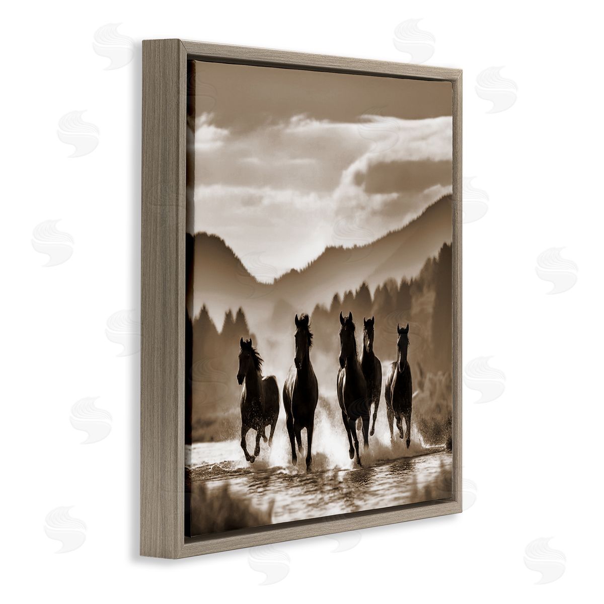 Noah Bay Splashing Canyon Stallions Brown Floating Frame Canvas Wall Art Print