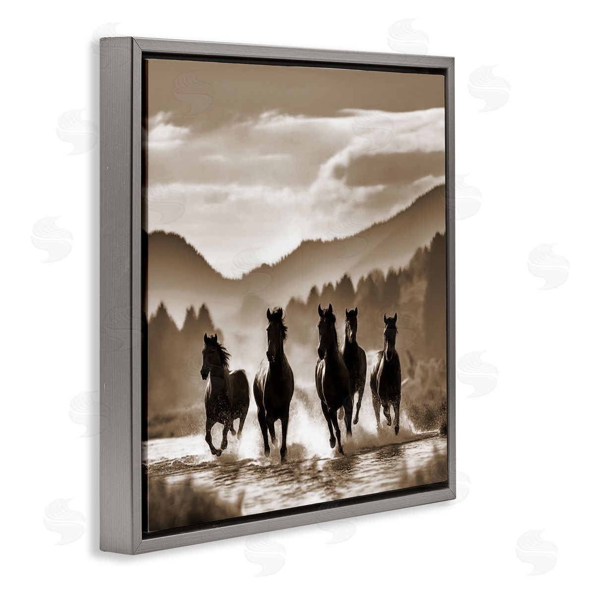 Noah Bay Splashing Canyon Stallions Gray Floating Frame Canvas Wall Art Print