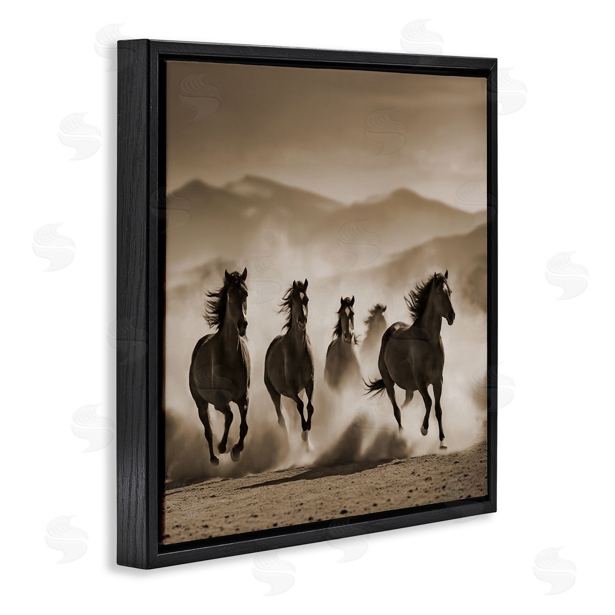 Noah Bay Trotting Mountain Stallions Black Floating Frame Canvas Wall Art Print