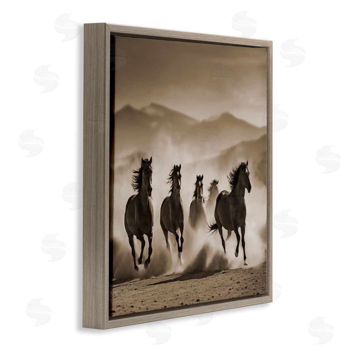 Noah Bay Trotting Mountain Stallions Brown Floating Frame Canvas Wall Art Print