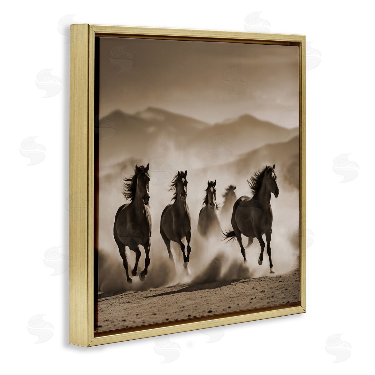 Noah Bay Trotting Mountain Stallions Gold Floating Frame Canvas Wall Art Print