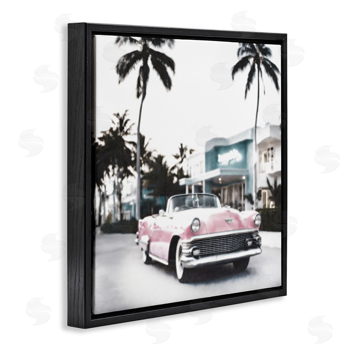 Noah Bay Tropical Cruise Antique Car Black Floating Frame Canvas Wall Art Print