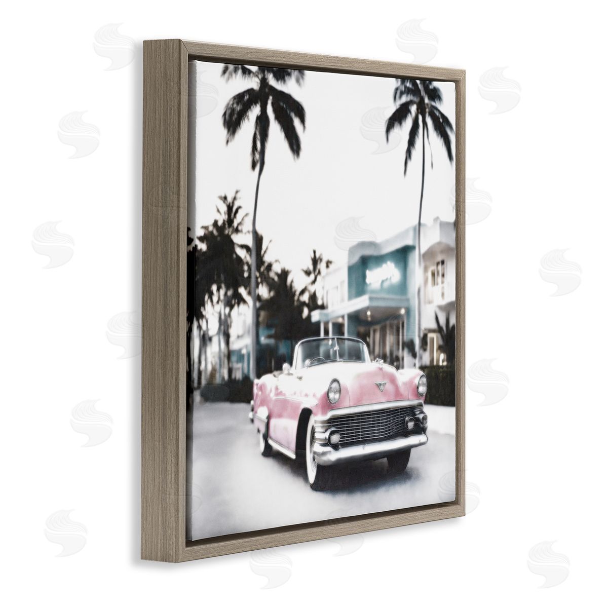 Noah Bay Tropical Cruise Antique Car Brown Floating Frame Canvas Wall Art Print