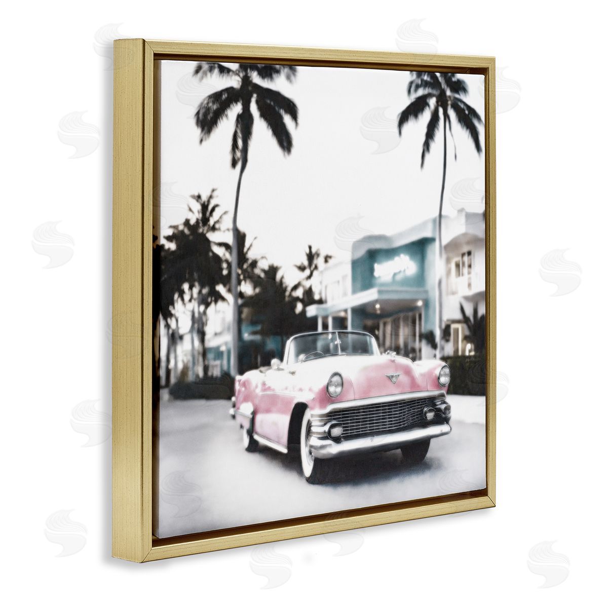 Noah Bay Tropical Cruise Antique Car Gold Floating Frame Canvas Wall Art Print